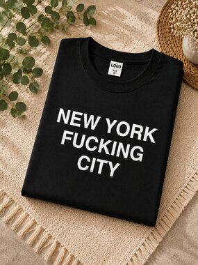 Men's New York Graphic T-Shirt Funny NYC Statement Tee Black Crew Neck S-XL
